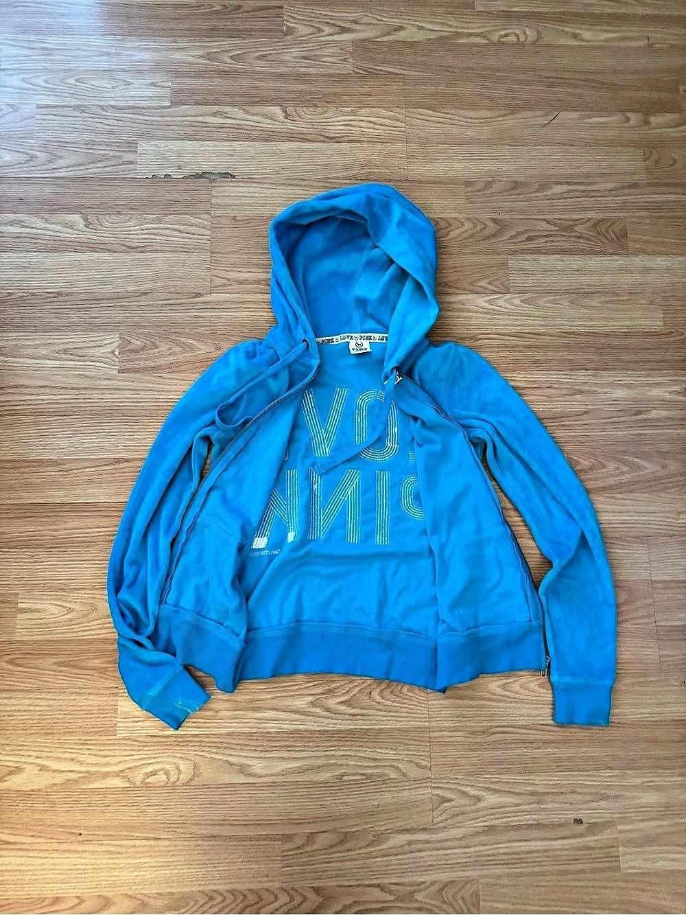 Victoria's Secret PINK Blue Sequin Graphic Hoodie Size XS